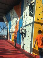 Membre du club en pleine grimpe sur les murs de la salle Gilbert Noel